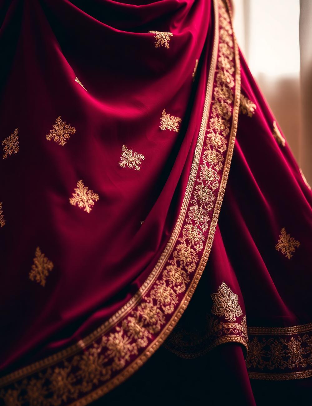 Festive lehenga in burgundy and gold